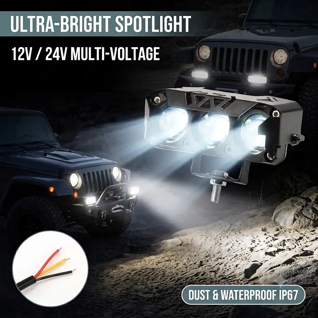 Motorcycle LED Spot Light Dual Color White Amber LED Auxiliary Pod Lights Hi/Low Beam Fog Lamps for Car Motorbike SUV ATV UTV Truck Boat Tractor Forklift 12V/24V Motorcycle Driving Lights Mini Lens Headlight Driving Light
