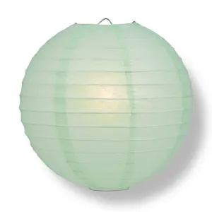 14" Cool Mint Green Round Paper Lantern, Parallel Ribbing, Chinese Hanging Wedding & Party Decoration