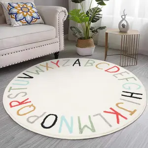 Creative English Alphabet Pattern Round Rug, Non-slip Soft Floor Mat, Decorative Carpet for Home Living Room Bedroom, Soft Area Rug
