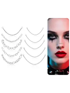 10Pcs Nose Rings Chain Stainless Steel Heart Nose Chains Nostril Piercing Jewelry for Women Men Silver Tone 32/35/38/40/45/50mm