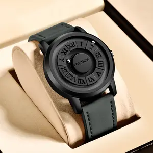 FOXBOX New Modern Concept Design with no Watch Crystal and Magnetic Powered Roman Numerals Heavy Unisex Fashion Watch Perfect Fathers day Gift Modern Square Wristwatch