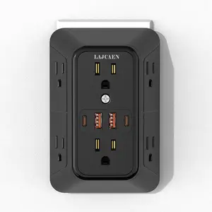 6-Outlet Power Strip with 4 USB Charger Ports (2 USB C) - 3-Sided Multi Plug Extender, Surge Protector, Wide Spaced Sockets for Phones, Laptop,1875W