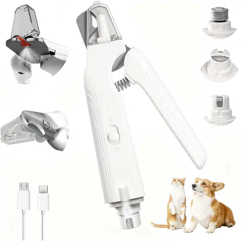 2-in-1 Pet Paw Trimmer & Nail Grinder for Dogs & Cats - Stainless Steel, Ambidextrous Handle, Lightweight, 2H Rechargeable USB, 2 LED Lights, Anti-Splash Storage, Low Noise Claw Care Grooming Tool for Small/Medium/Large Pets