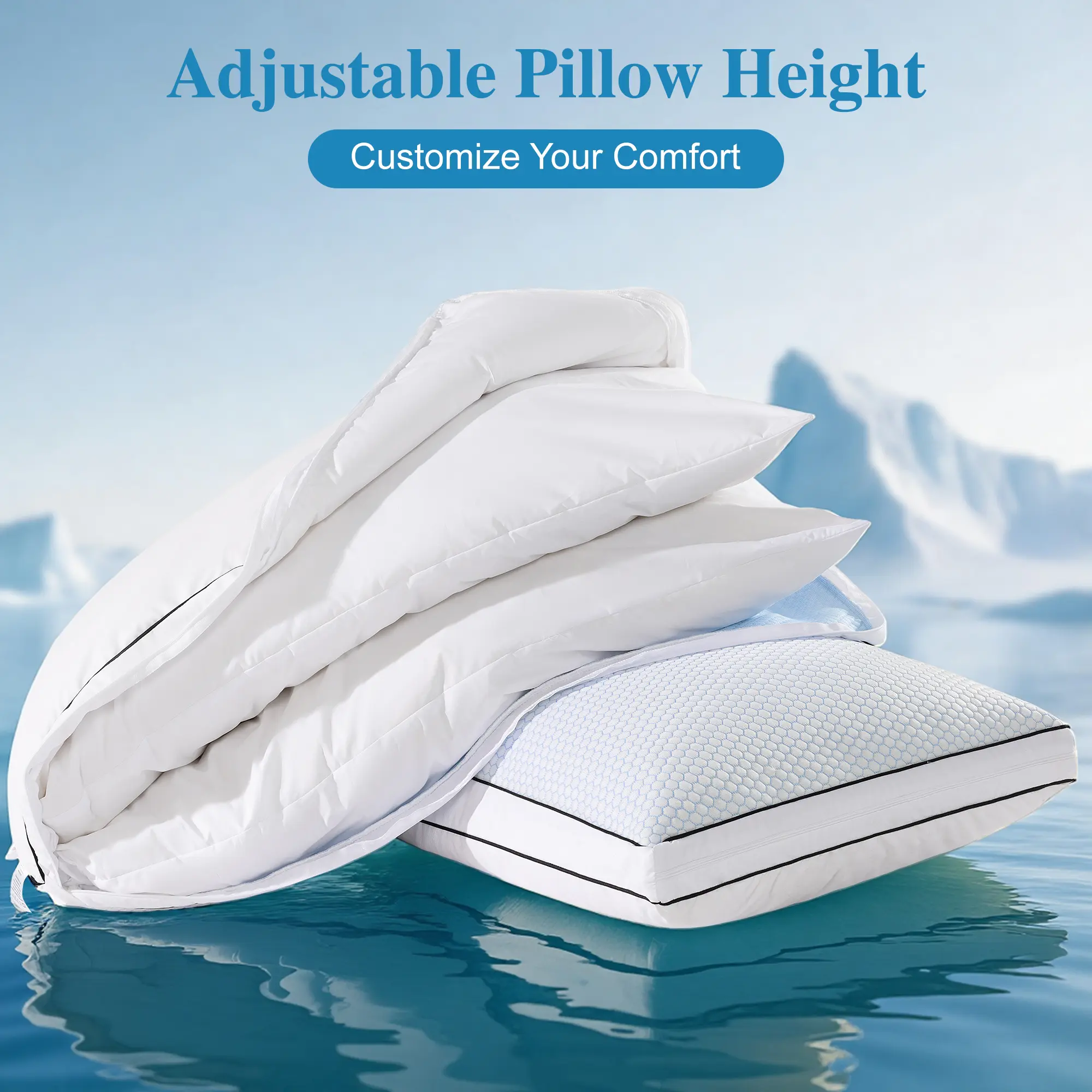 Dual Fill Cooling Pillow | Goose Down + Memory Foam Adjustable Loft Hotel Pillow for All Sleepers