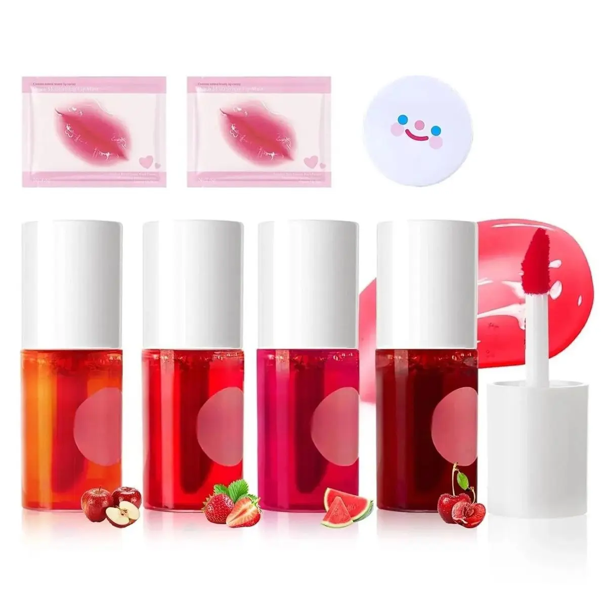 4 Colors Korean Lip Tint Stain Set Tints & Stains for Women Lightweight Non-sticky Waterproof Long Lasting Mini Liquid Lipstick Makeup Kit Multi-Use Lip and Cheek Tint