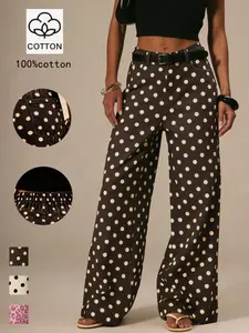Women's Bohemian Polka Dot Print Boho Jeans, Loose-Fitting Elastic Waist Denim Jeans, Casual Spring Summer Fashion, All-Season Wear