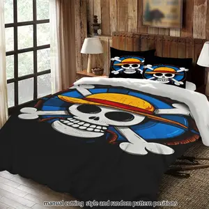 One Piece Straw Hat Pirates logo skull 3-piece Decorative household bedding set with skull and crossbones, suitable as a gift.