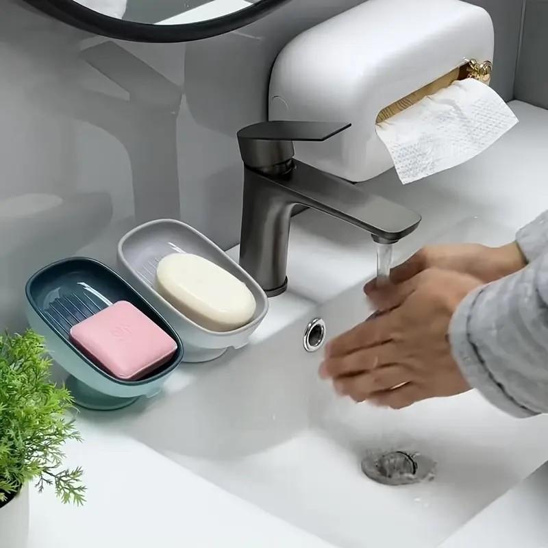 1-Piece Luxurious Adjustable Oval Self Draining Soap Dish with Drain, Wall-Mounted Anti-Slip Removable Soap Tray for Bathroom, Shower and Sink, Bathroom Accessory