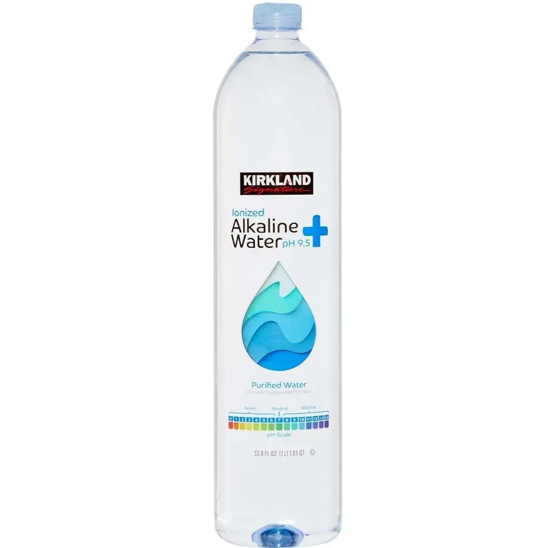 KIRKLAND SIGNATURE Alkaline Purified Water with Electrolytes - 33.8 Fl Oz (Pack of 18) for Adults' Daily Hydration, Pantry-Staple Beverage