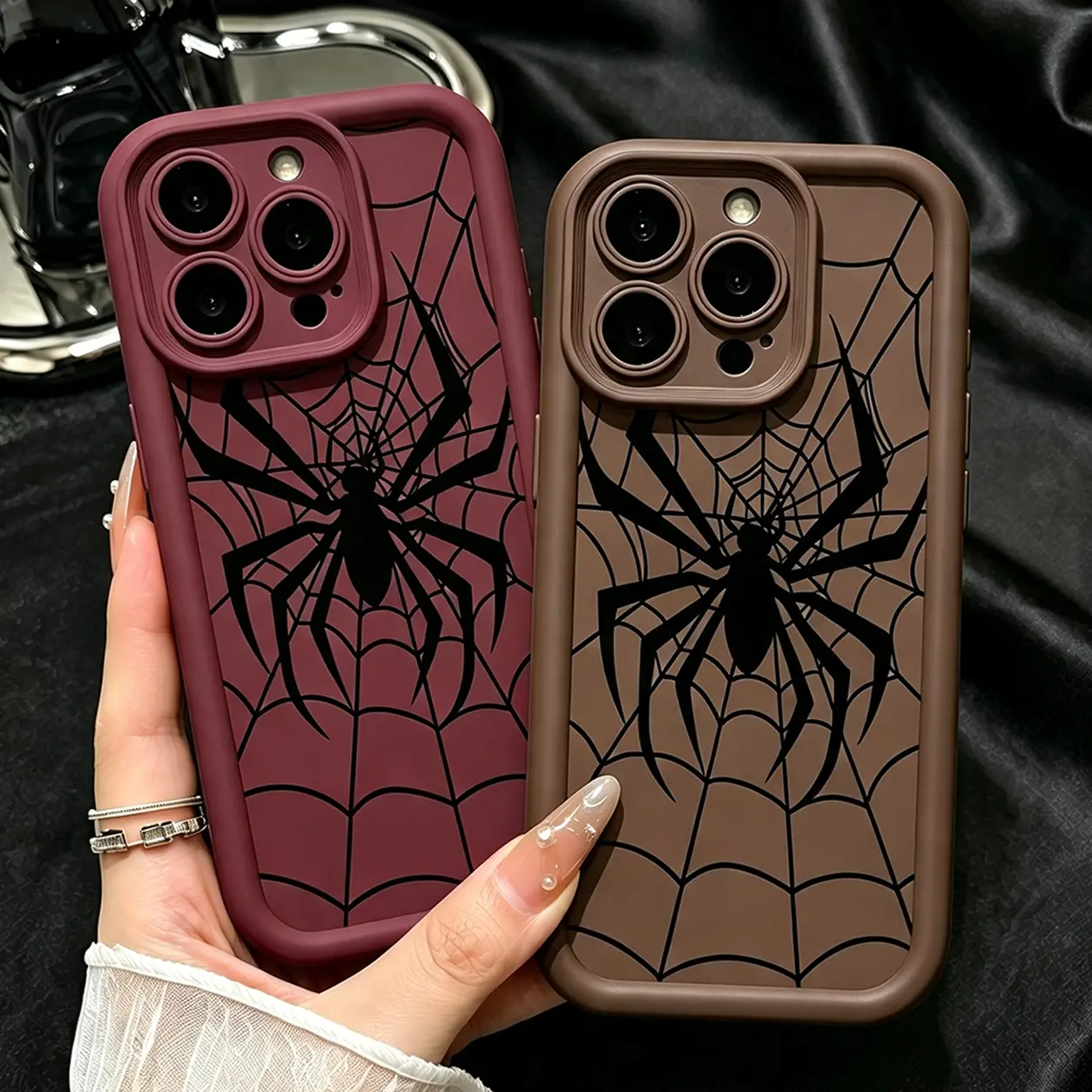 Gothic Spider Web Phone Case - Shockproof Matte TPU Cover, Phone Accessories for iPhone 17/16/15/14/13/12/11 Pro Max & Samsung Galaxy S21/22/23/24/25/26 Ultra/FE/PLUS, Black Spider & Cobweb Design, Halloween Protective Shell, Trendy Gift for Gothic Lovers