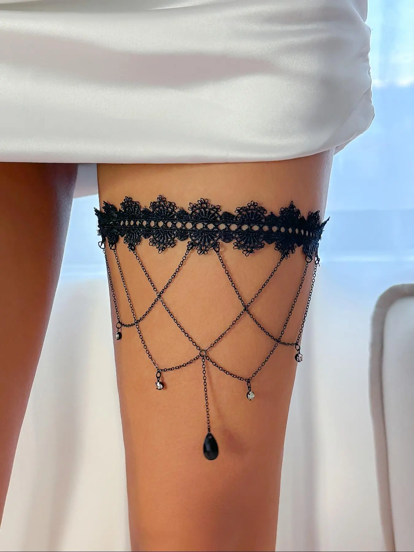 Women's Elegant Tiered Layer Design Lace Thigh Chain, Fashion Artificial Gemstone Jewelry for Party, Trendy All-match & Exquisite Jewelry for Birthday Gift