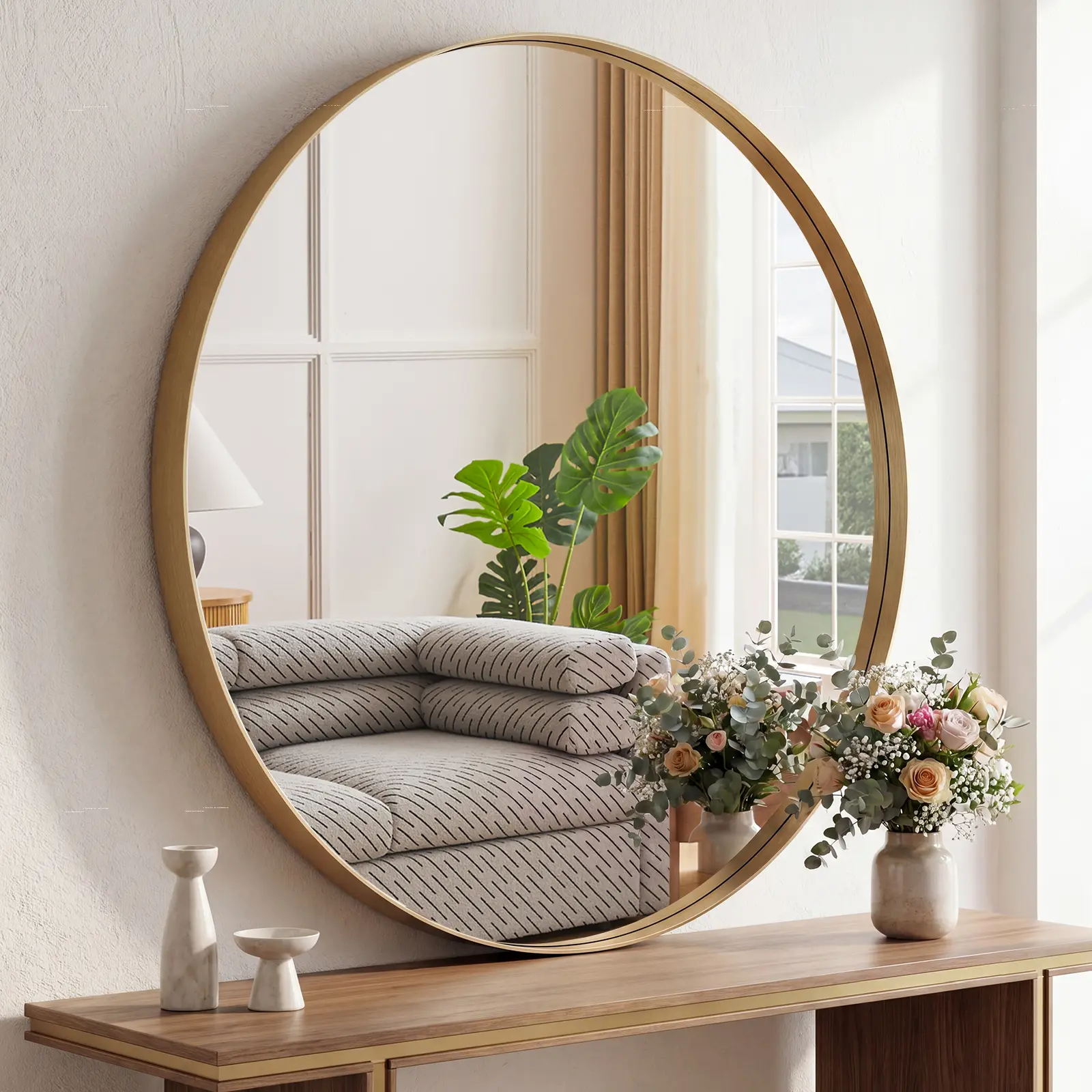 Round Wall Mirror, Bathroom Mirror for Over Sink, Matte Metal Framed Circle Vanity Mirror, Wall Decor for Bedroom, Entryway, Anti-Rust, Tempered Glass, Hanging or Leaning