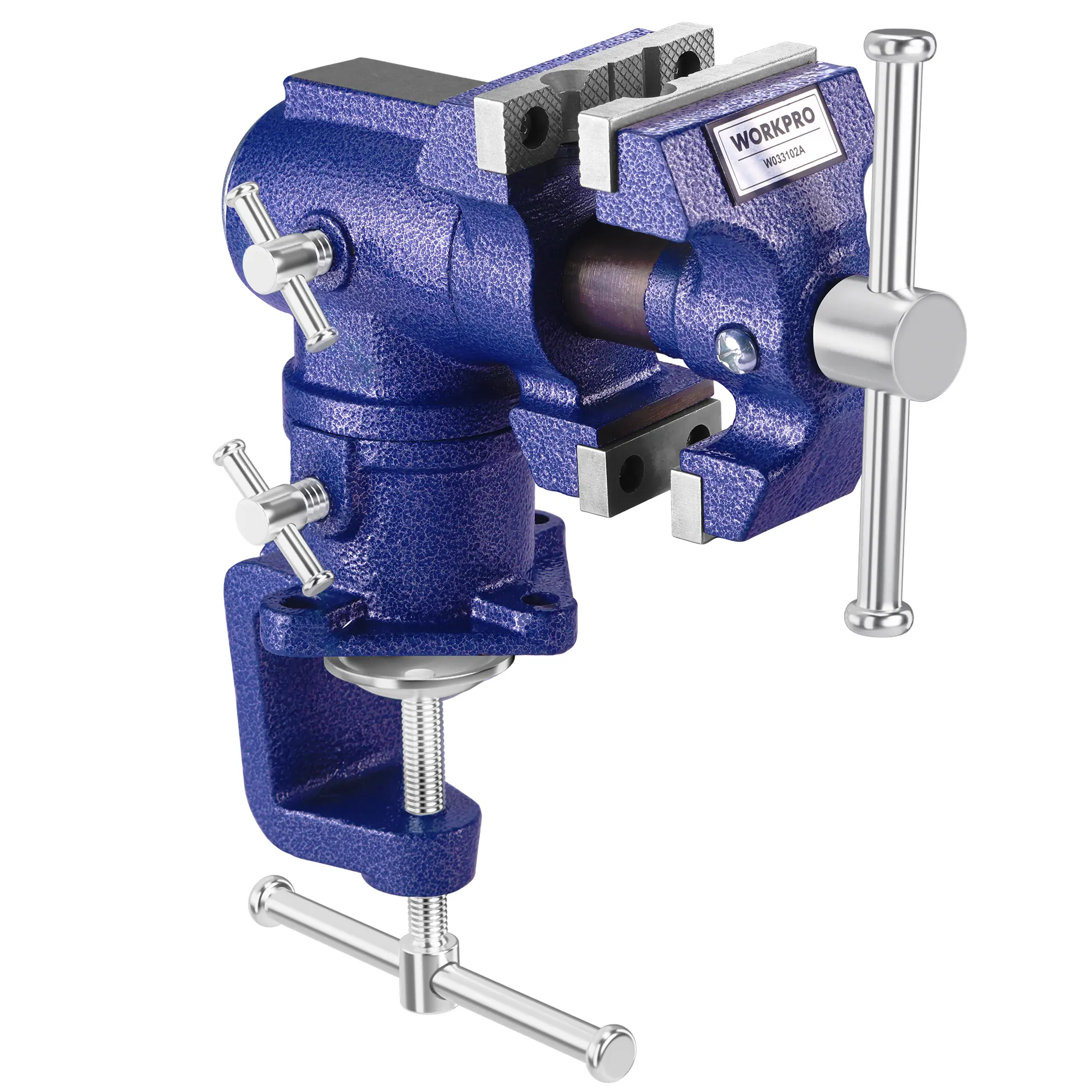 #backtoschool WORKPRO Dual Jaws Table Vise 2.5" & 1.5", 360° Swivel Clamp-On Bench Vise for Woodworking, Metalworking, DIY, Multi-position Small Portable Vise, Mini Vice Clamp for Workbench, Golf Club Regripping