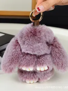 Handmade Bunny Plush Keychain, Cute Knitted Ice Design, Perfect for Car, Bag, Phone, Ideal Gift for Holidays & Birthdays, Fluffy Bunny Keychain