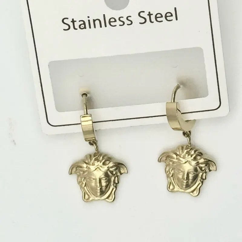 Begum Medusa Gold Embelem Earrings for Women Stainless Steel Fashion Jewelry