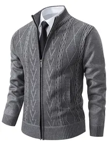 Men's New Stand Collar Plain Knit Sweater, Long Sleeve Winter Thickened Fashion Casual Pullover, Zipper Front, Suitable for Cold Weather, Knitwear