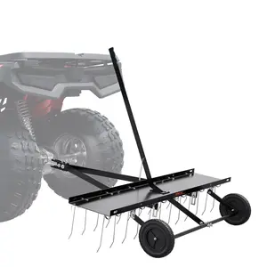 【Summervibes】VEVOR Tow Behind Dethatcher, 48-inch Tow Dethatcher with 24 Spring Steel Tines, Lawn Dethatcher Rake for ATV or Mower, Tow Behind Lawn Rake with Lift Handle for Garden Farm Grass