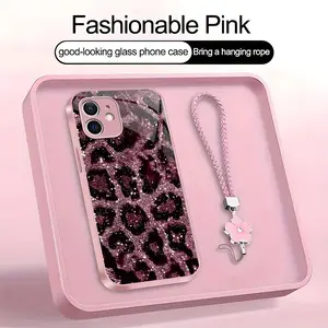 Suitable for [iPhone 12] high-end women's phone case，a beautiful four-leaf clover lanyard is included🥰,simple yet sophisticated leopard print design, affordable price, available in multiple colors YM99