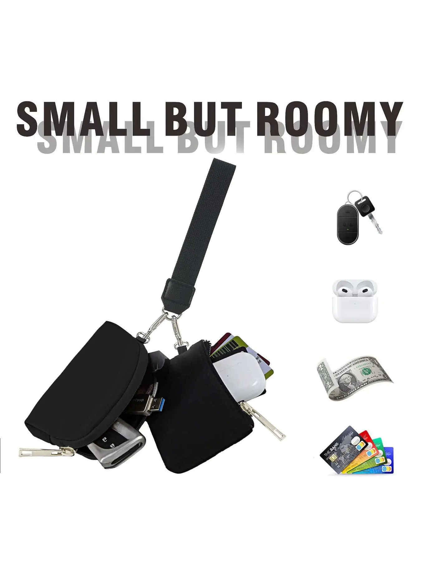 Multifunctional Handbag Key Holder Bluetooth-compatible Earphone Car Key Wristlet Bag Wrist Strap Portable Mini Compact Size Fashion Colorblock Nylon Waterproof Storage Key Case Stylish Keychain Wristlet Strap Key Chain For Car Keys Car Key Accessory