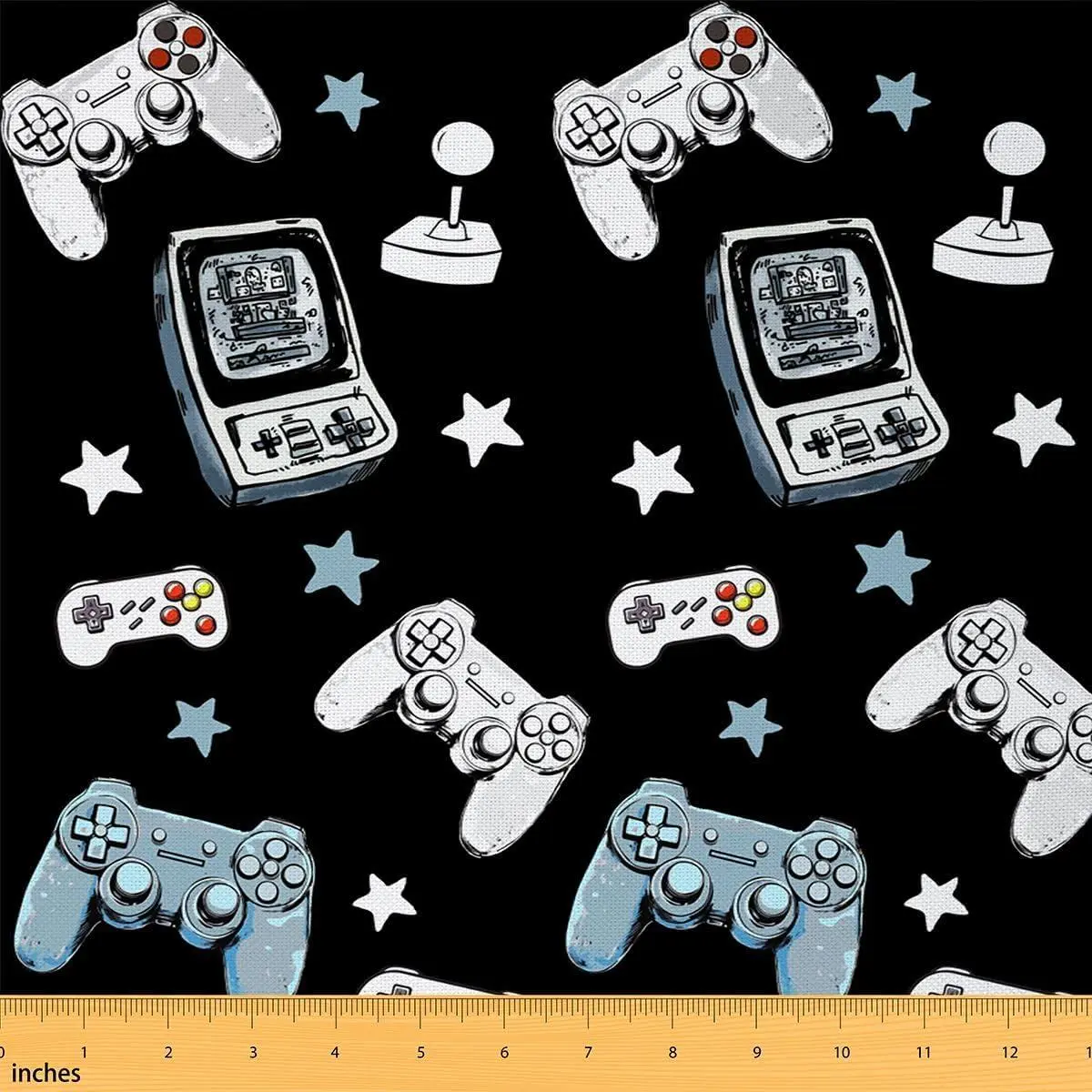 Gamepad Decorative Fabric Video Gaming Black Indoor Outdoor Soft Flannel Polyester No Stretch Fabric Games Consoles Quilting Sewing Arts DIY Craft