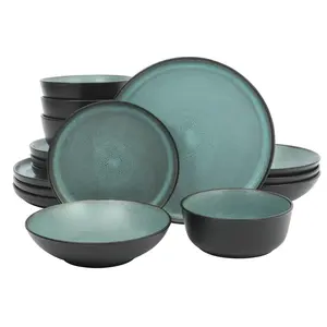 Gibson Elite Tribeca Loft 16-Piece Dinnerware Set – Matte Reactive Glaze Stoneware, Double Bowl Round Plates and Bowls – Modern Rustic Tableware for 4, Dishwasher & Microwave Safe
