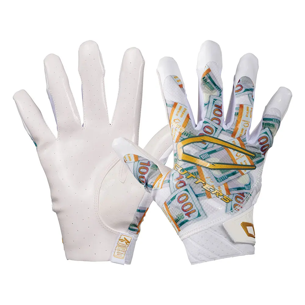Cutters White Money Bands Rev Pro 6.0 Limited-Edition Receiver Gloves for Adults with Air C-TACK Grip & All-Weather Performance