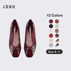 Cider Bowknot Decor Square Toe Ballet Mary Jane Flats