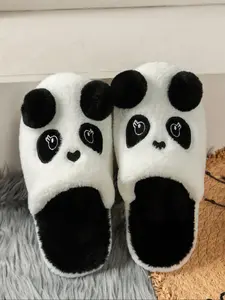Women's Cute Panda Plush Slippers, Soft Fluffy Indoor Home Shoes, Adorable Ear Design, Warm Comfortable Winter Bedroom & Living Room Slip-Ons