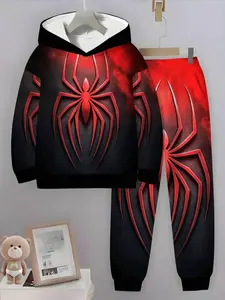 Boys' 3D Digital Spider Print Hoodies Sweatshirt & Pants Set, Casual Long Sleeve for Fall Winter, Perfect Gift for Outdoor Activities