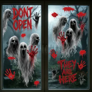 Halloween Blood Handprint Ghost Shadow Window Decals, Horror Festival Decoration, Indoor & Outdoor Glass Stickers, 2 Sheets/set