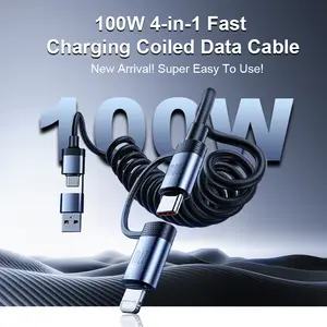 One Fish 100W 4-in-1 Multi USB Charging Cable for iPhone Samsung MacBook iPad 100W Fast Charging Data Sync USB A Type C Adapter Efficient Electronic