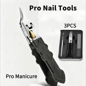 3PCS-Black Anti-Slip Grip Gear Lock Nail Clipper Set with Ultra-Sharp Tips for Precise Access to Nail Grooves Professional-Grade Manicure Tool for Men Seniors Curved Sharp Blades Non-Slip Ergonomic Handle Durable Safe Construction