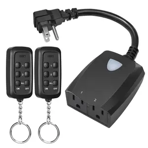 X-PSP04  Outdoor Wireless Remote Outlet, 2-in-1 Individual Control Sockets, 2 Independent Control Sockets Weatherproof Remote Control Switch, 15A Heavy Duty with 2 Remote for Lights, FCC Listed