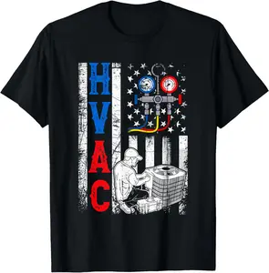 Women's 100% Cotton Short-Sleeve Round Neck Casual Graphic T-Shirt - Distressed Proud USA HVAC Tech American Flag Streetwear Top