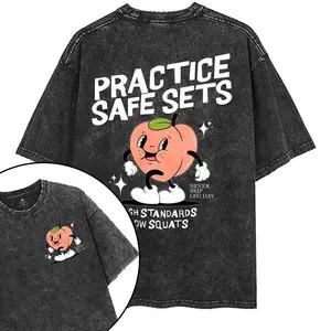 Practice Safe Sets Printed Gym Shirt, Washed T-Shirt, Oversized  Graphic Gym Shirt, Vintage Washed Tee Cotton, Menswear Fit Top Womenswear