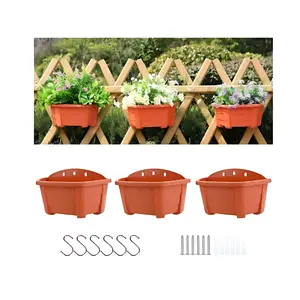 3 Pack 9.84” Wall Hanging Planters, Railing Hanging Planters for Fence Balcony Garden Outdoor Decor, Plastic Flower Pot