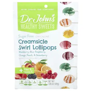 Dr. John's Healthy Sweets Creamsicle Swirl Lollipops, Blackberry, Blue Raspberry, Orange, Peach, & Strawberry, Sugar Free, 3.85 oz (109 g)
