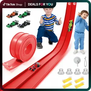 Hotfree Flex Tracks 15Ft for Kids, STEM Flexible Race Car Ramp Track with 4 Small Racecars 12 Suction Cups and 1 Hook, Compatible with Hot Wheels and Diecast 1/64th Cars, Rolls Up Portable Racetrack for Ages 3 & Up, Birthday Christmas Gifts for Kids