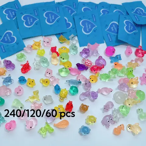 Magical Glow-in-Dark Cute Collectible Figurines - Colorful Resin Miniatures, High-Quality DIY Craft Materials, 240/120/60pcs, Student Party Gifts, Home Decor Ornaments, Indoor/Outdoor Use, Random Animal Mix Figurines Collectibles, Fun Unboxing Items