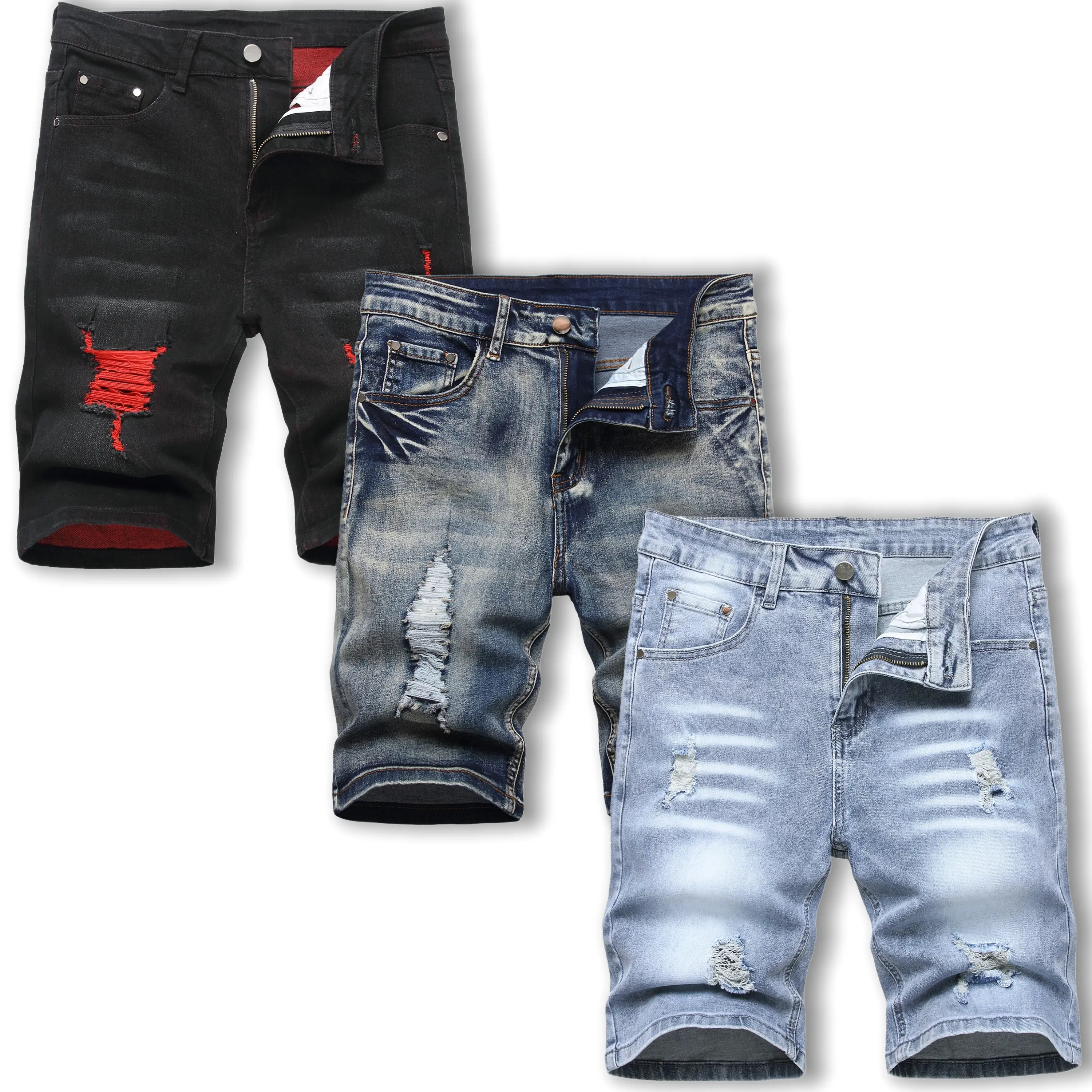 JUNBAOSS Men's Multi Pack Slim Fit Stretch Denim Shorts Ripped Skinny Jean Shorts for Men,Fashion Straight Comfort Flex Waist Short Jean summerwins