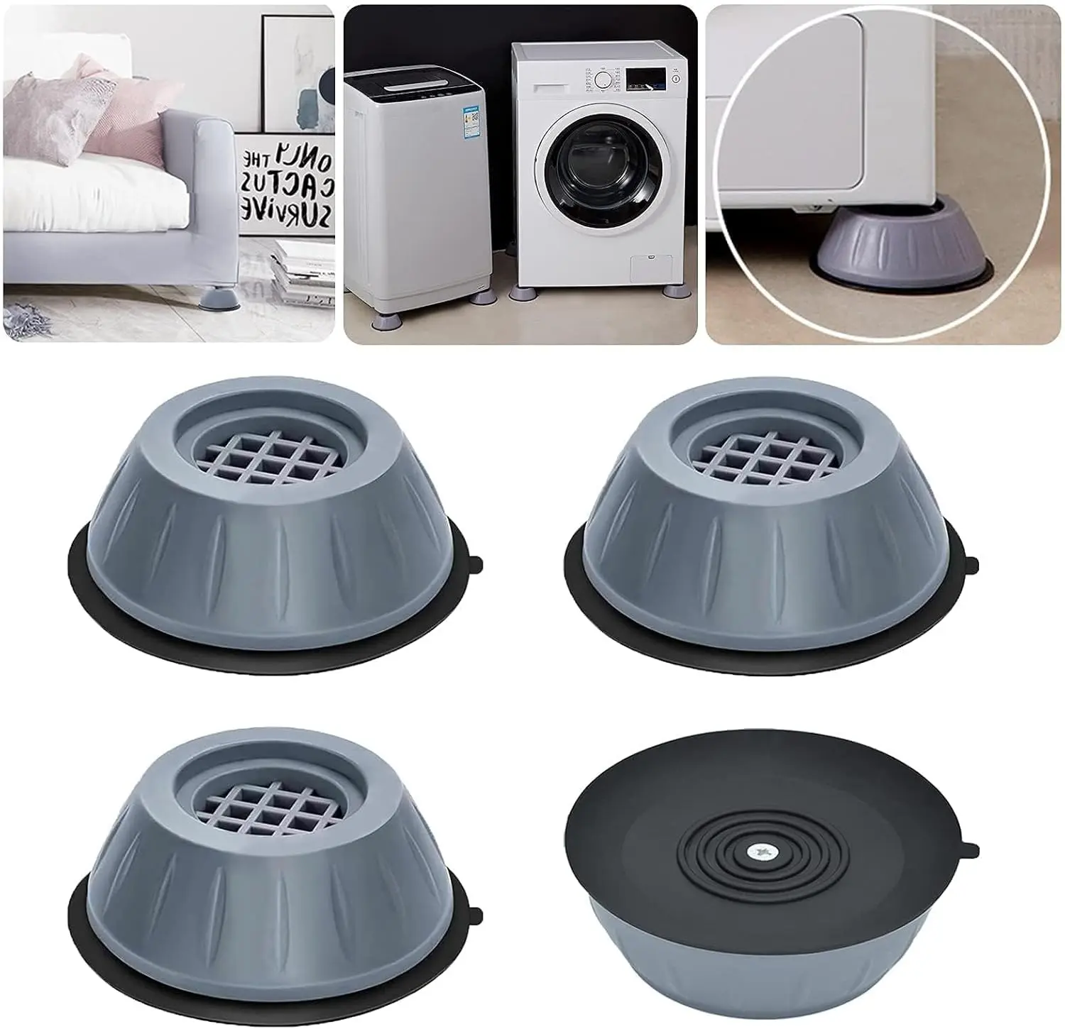 4Pcs Anti Vibration Pads for Washing Machine and Dryer Shock and Noise Cancelling Washing Machine Support Prevent Moving Shaking Walking Universal Size