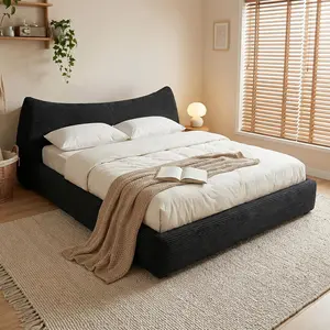[Dealsforyou] Raybee Cloud Bed Frame with Thick Headboard,Upholstered Soft Frame Queen Bed Frame with Anti-Collision Soft Rounded Corners, Boucle Cloud Bed Dupe Full/King Size for Apartments, Guest Rooms,Black, Beige