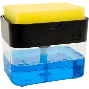 Dish Soap Dispenser and Sponge Holder for Kitchen Sink with Enhanced Features, Sponge Included, 13 Ounces, Matte Black