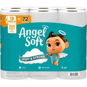Angel Soft Toilet Paper, 18 Mega Rolls = 72 Regular Rolls, Soft and Strong Toilet Tissue