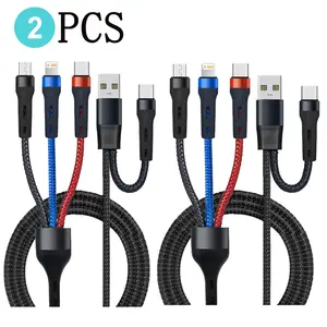 3-In-1 240w Fast Multifunctional Charging Cable for Micro USB Type-C, 1.2m Multi-USB Ports, Compatible with iPhone & Huawei, 1/2pcs Set
