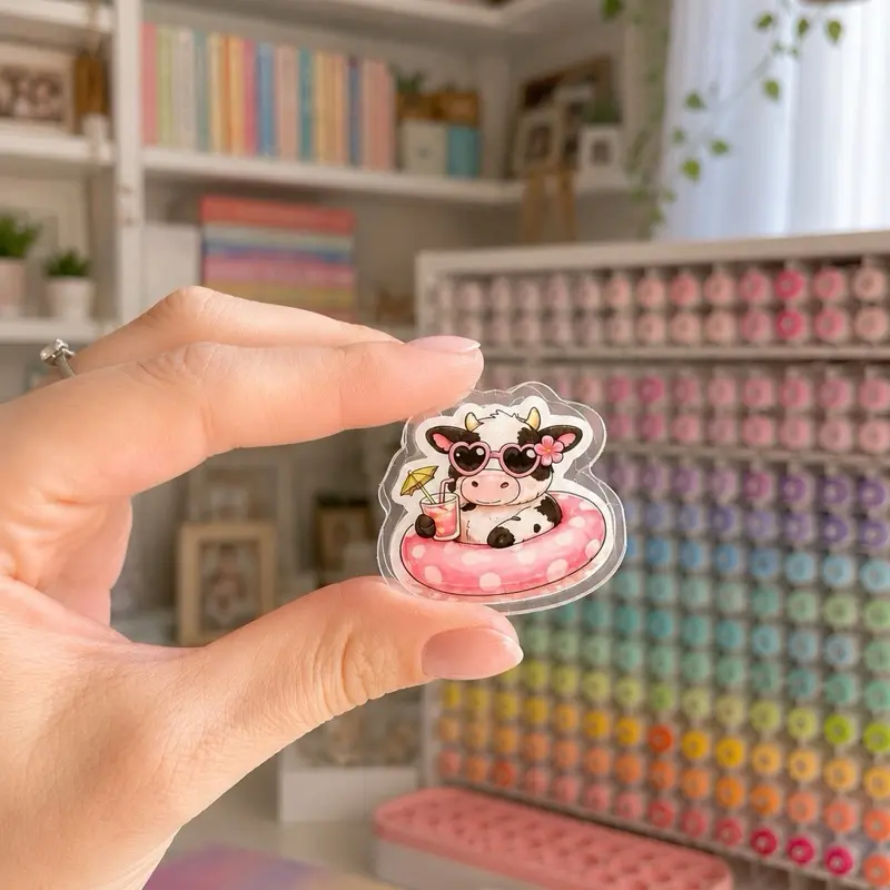 Cute Animal Sticker Bookmarks, Summer Cow Acrylic Page Clips for Coloring Fans, Approx. 1.5" Decorative Stationery Supplies for Coloring Books, Planners