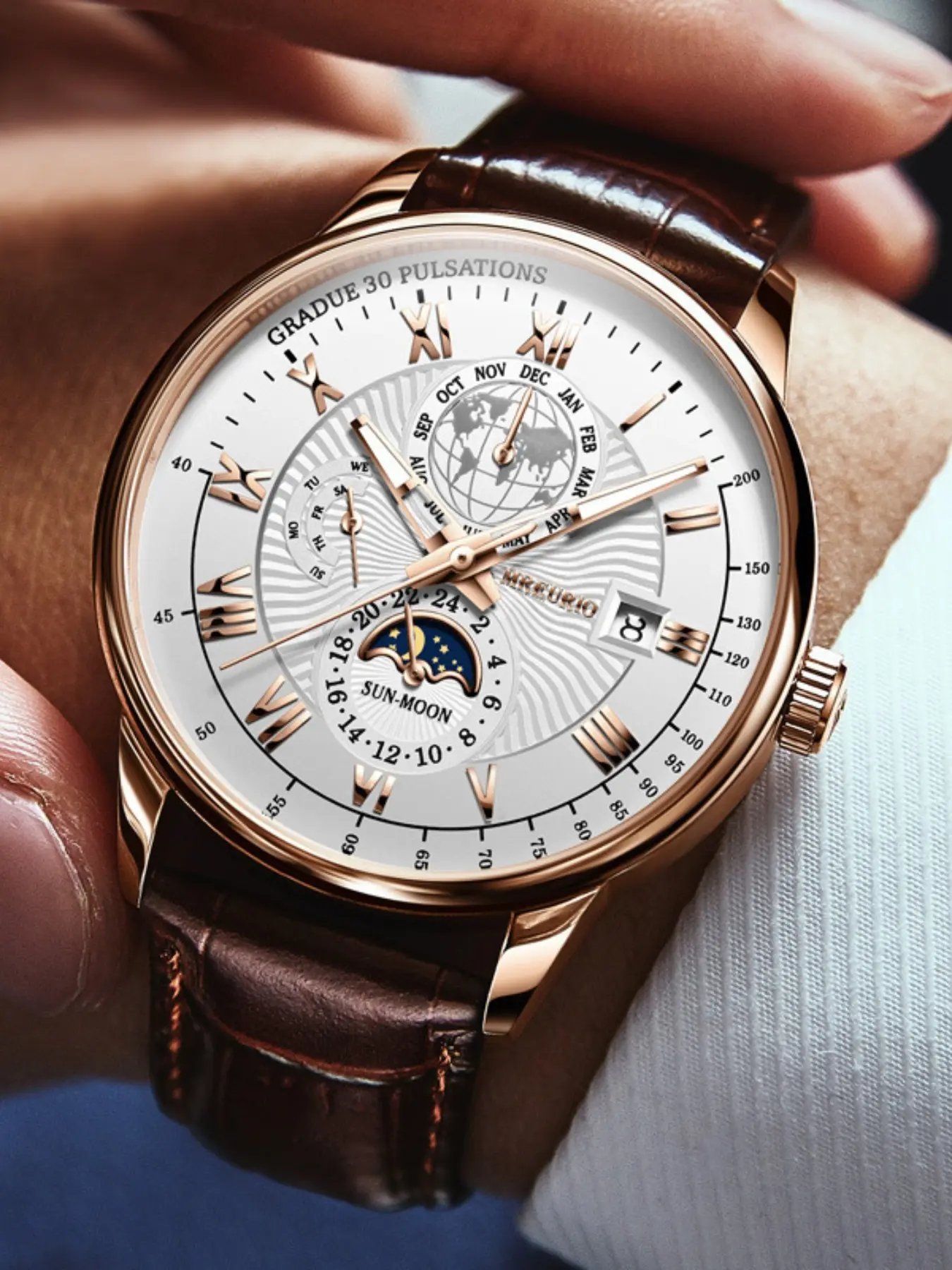 New Fashion Best-Selling Triple-Eye Calendar Starry Moon Watch, Business Analog Watches Quartz Watch, Stylish Men's Wristwatch with Leather Strap, Trendy Male Timepiece