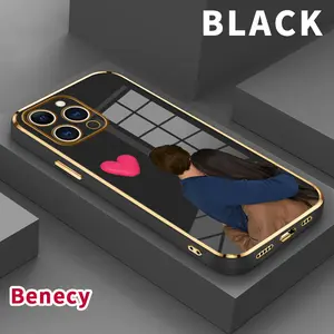 Electroplated TPU Phone Case for iPhone 15 Pro Max 16 14 Plus 13 12 11 Heart - Felt Embrace Pattern Classic Straight Design Scratch Resistant Softcase