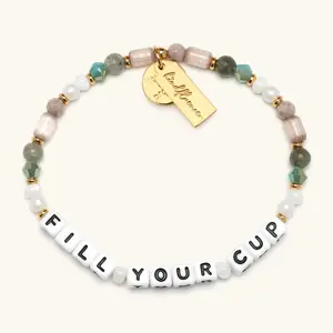 Little Words Project x Cameron Rogers Fill Your Cup Bracelet - Crystal & Acrylic Beads, Trackable Kindness Bracelets, Gives Back to The Jed Foundation, Choose Your Size