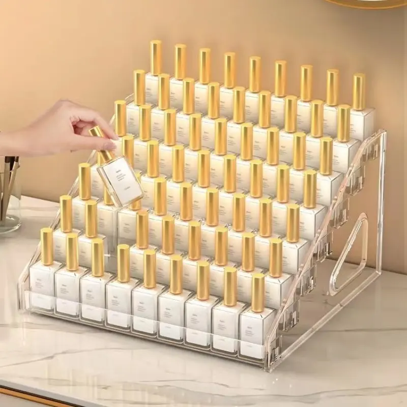Multi-Layer Nail Polish Organizer Box, Transparent Plastic Display Rack, Clear Plastic Organizers, Staircase Design, Durable, Makeup Cosmetic Organizer, Beauty Supplies Organizer, Cosmetic Storage Holder, Cosmetic Organiser